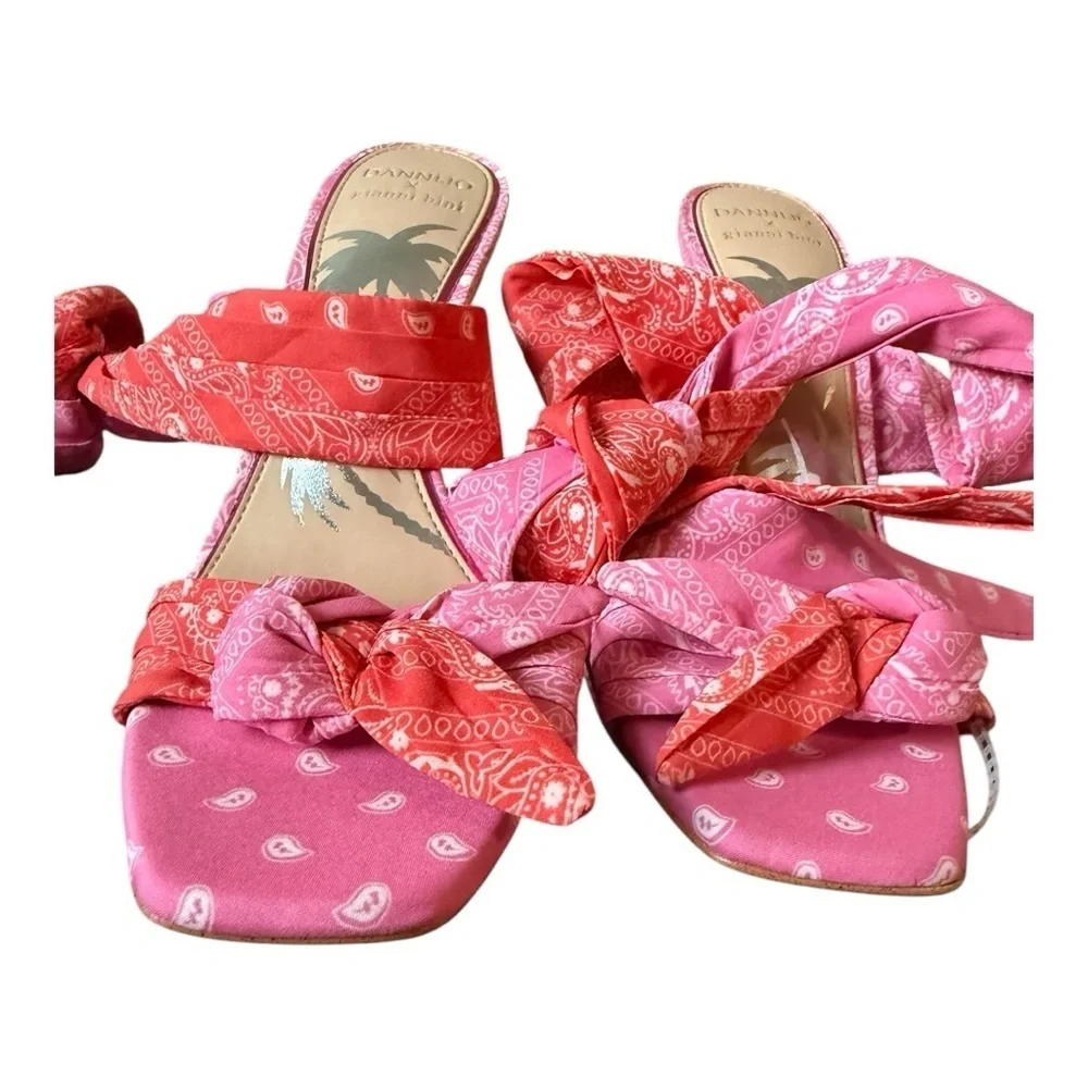 DANNIJO‎ X GB Ankle Wrap Pink Bandana Colorblock Bow Sandals 8 Tropical Vacay